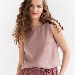 MagicLinen European Linen Dusty Rose Pink Lilac Crop Top Tank Lavender